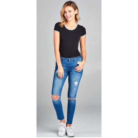 Black Contrast Short Sleeve Bodysuit - Picture 5 of 5